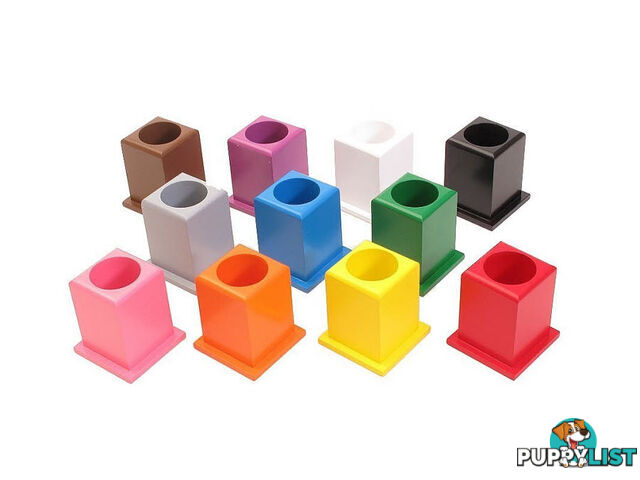 Set Of 11 Coloured Pencil Holders - Timber Square Base - LA50103.LA30050