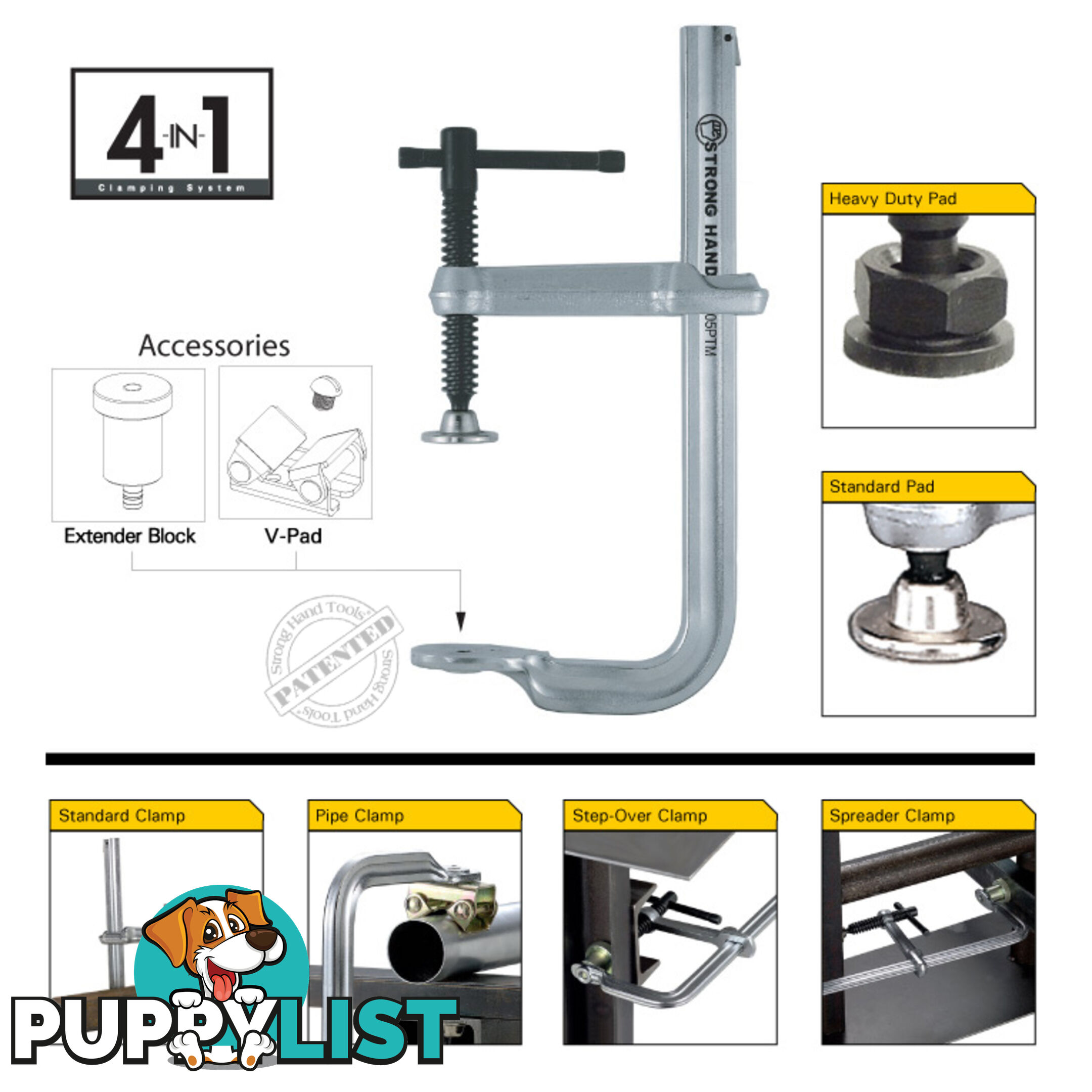 Utility Clamp 521mm Capacity 140mm Throat Depth Heavy Duty Pads UM205M-C3