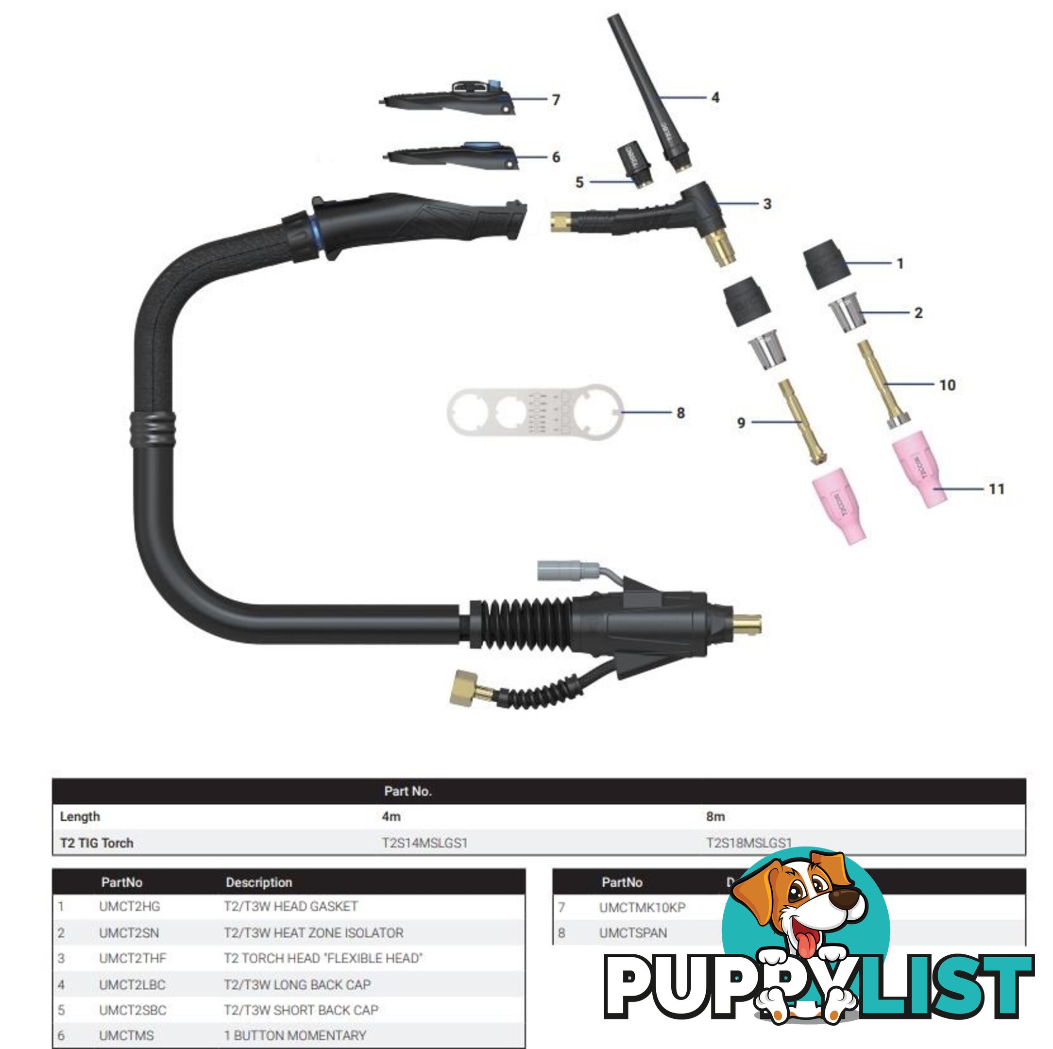 T2 Flexi Head Air Cooled & T3W Water Cooled Tig Torch Parts T2T3WTigTorch-Parts