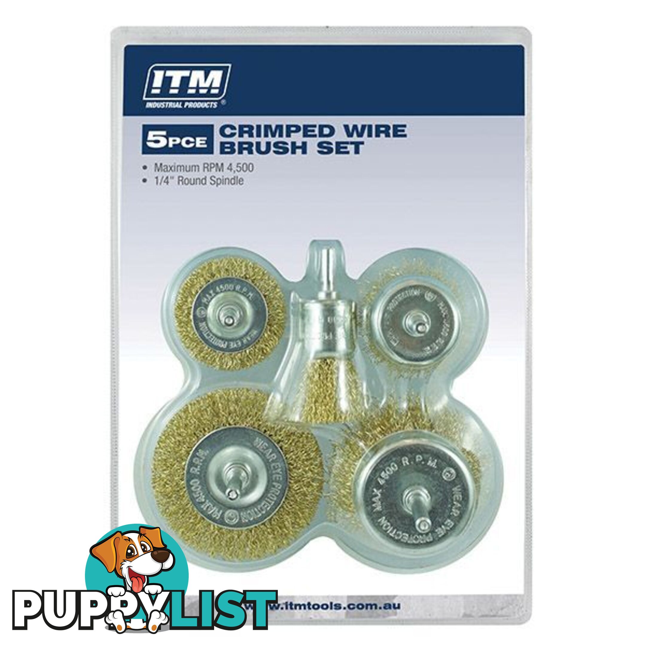 Crimp Wire Brush Kit 5pce: 50mm & 75mm Cup Brush And 50mm & 75mm Wheel Brush & 25mm End Brush ITM TM7016-005