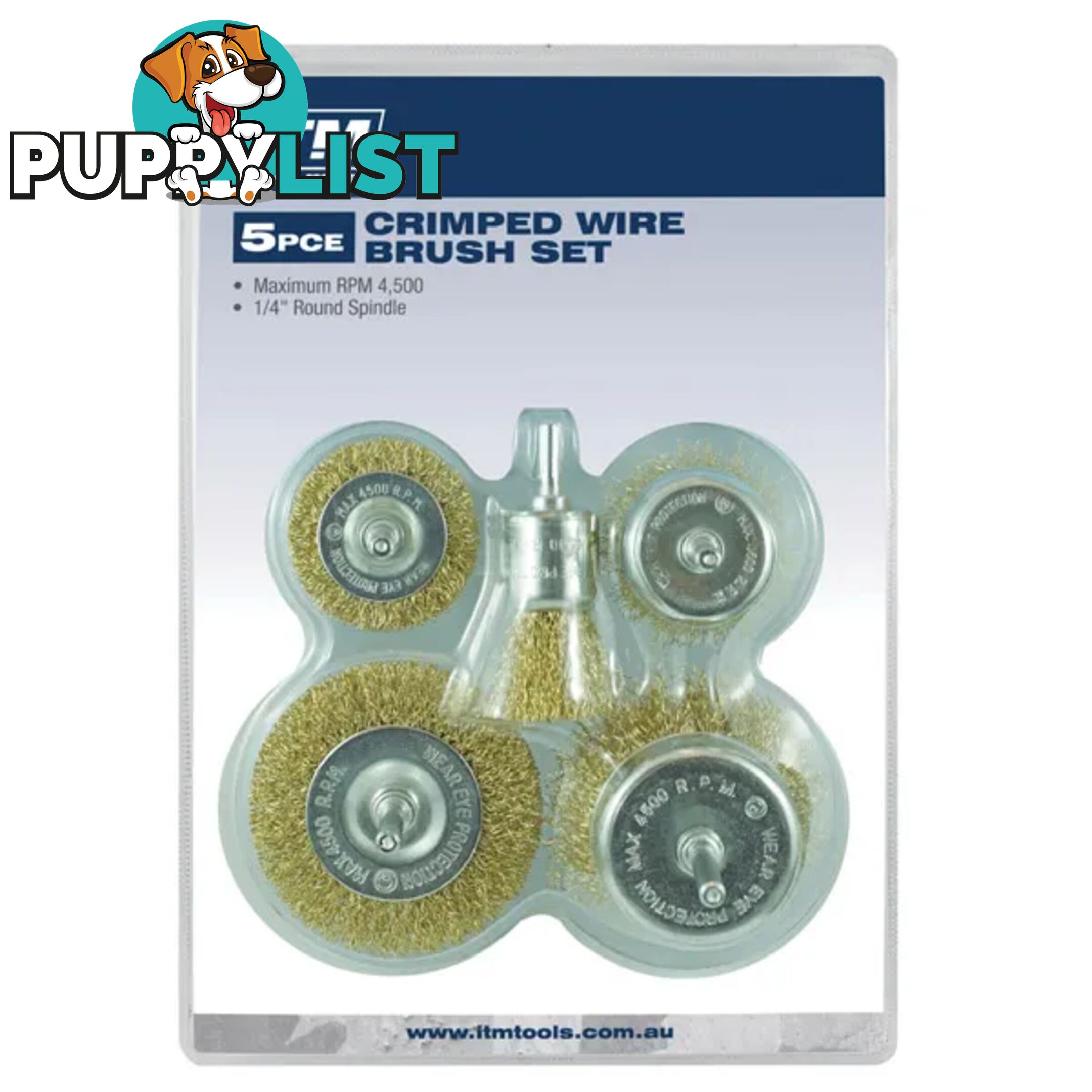 Crimp Wire Brush Kit 5pce: 50mm & 75mm Cup Brush And 50mm & 75mm Wheel Brush & 25mm End Brush ITM TM7016-005