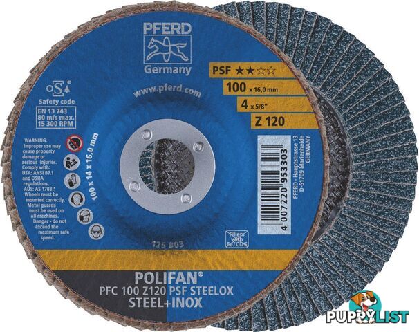 Flap Disc Polifan 100mm 4" 120g Gp Zirconia Inox Pferd 67769100 Pack Of 5