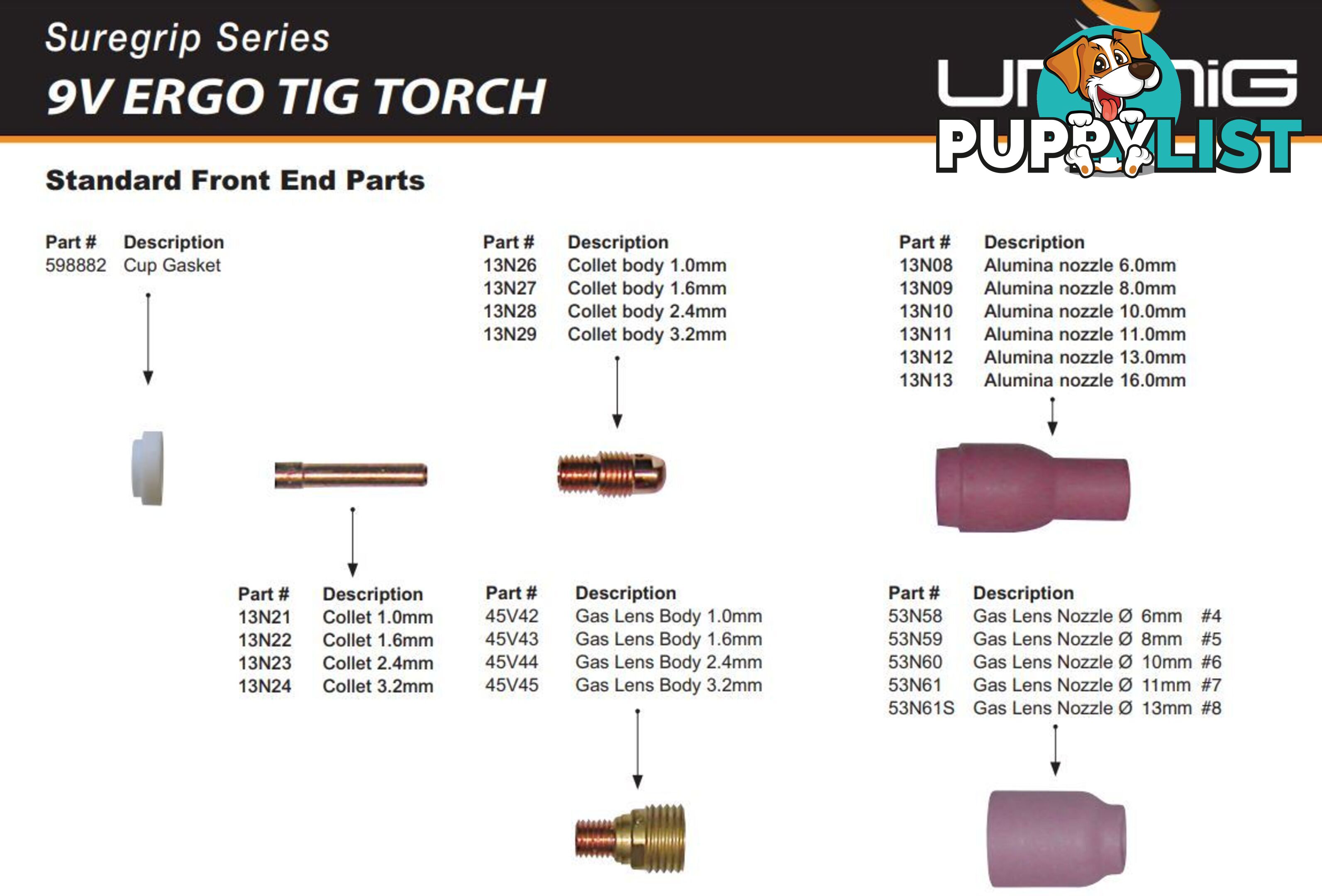 9V TIG Torch 8 Metres 35/50 Type Dinse Unimig 9V-8MCP50