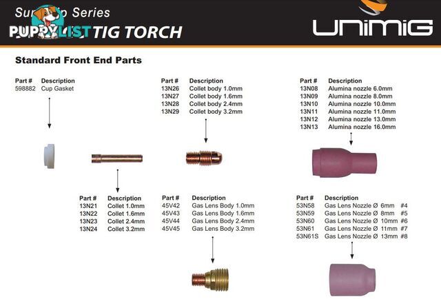 9V TIG Torch 8 Metres 35/50 Type Dinse Unimig 9V-8MCP50