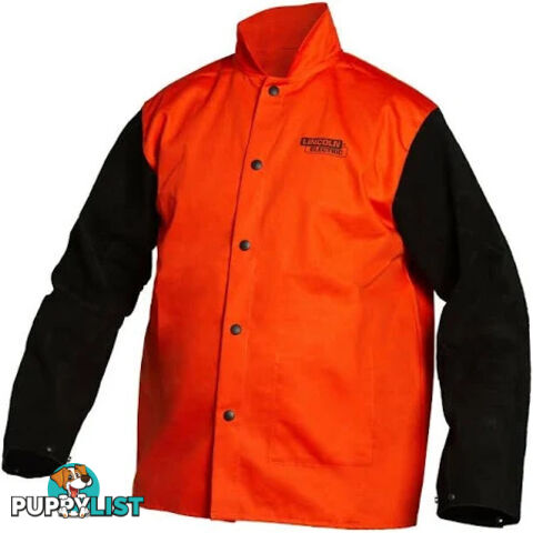 Welding Jacket Fire Resistant Bright Safety Orange with Leather Sleeves Large K4690-L