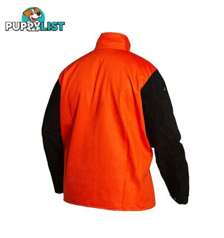 Welding Jacket Fire Resistant Bright Safety Orange with Leather Sleeves Large K4690-L