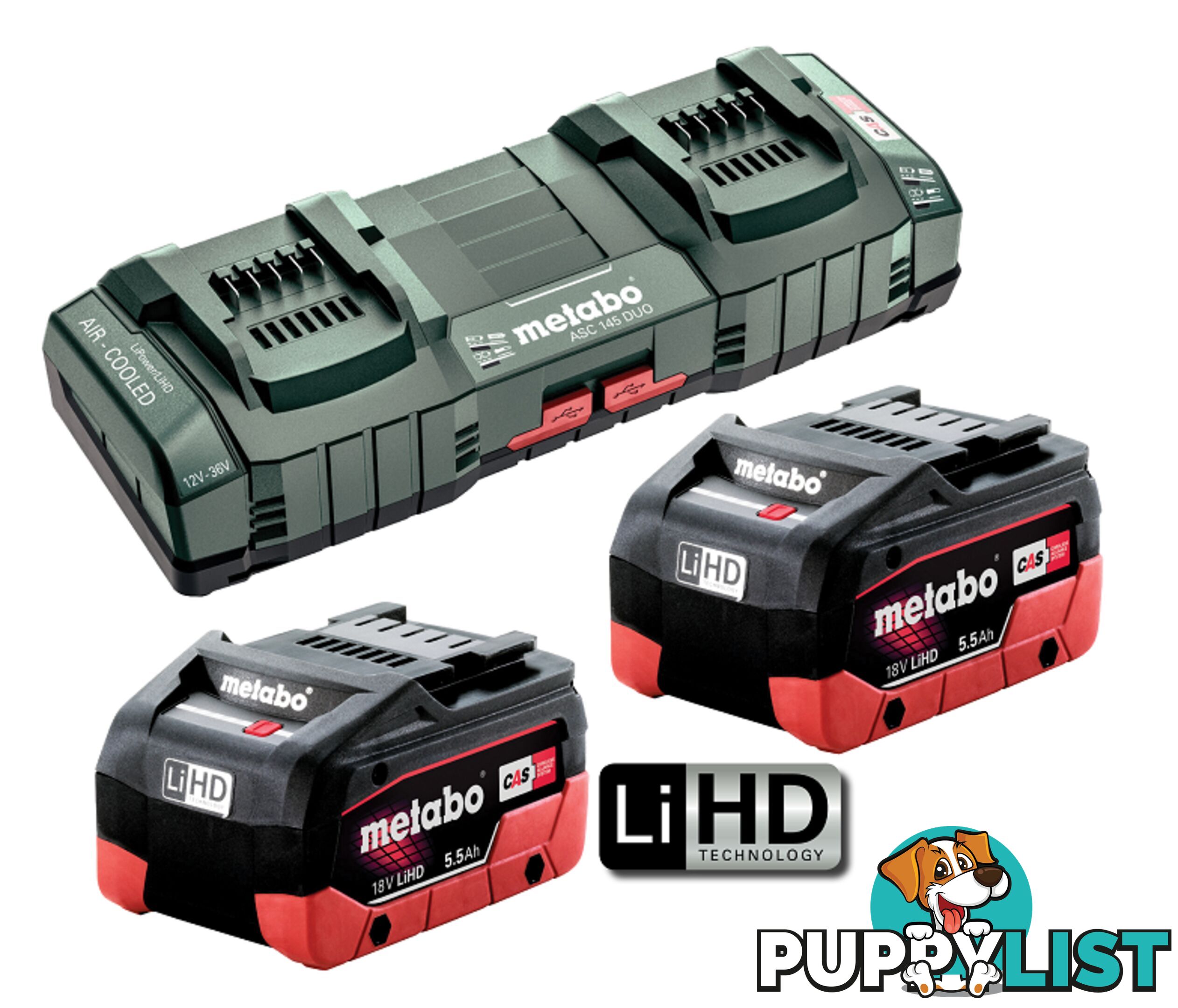 5.5 Ah x 2 LiHD Battery and ASC 145 DUO Fast Charger Kit Metabo AU62749805