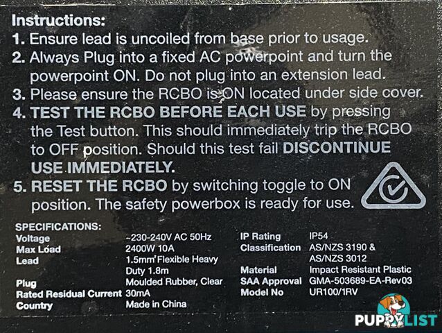 10 Amp to 15 Amp Plug Adaptor RCD Safety Power Block UR100-1RV