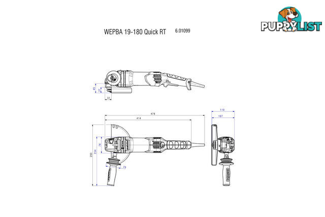 Angle Grinder 7" 180mm WEPBA 19-180 Quick RT Metabo 601099000