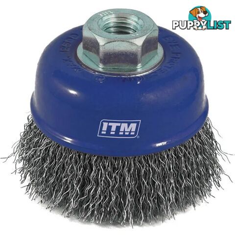 Crimp Wire Cup Brush Stainless Steel 75mm With Multi Bore Thread Adaptions ITM TM7010-275