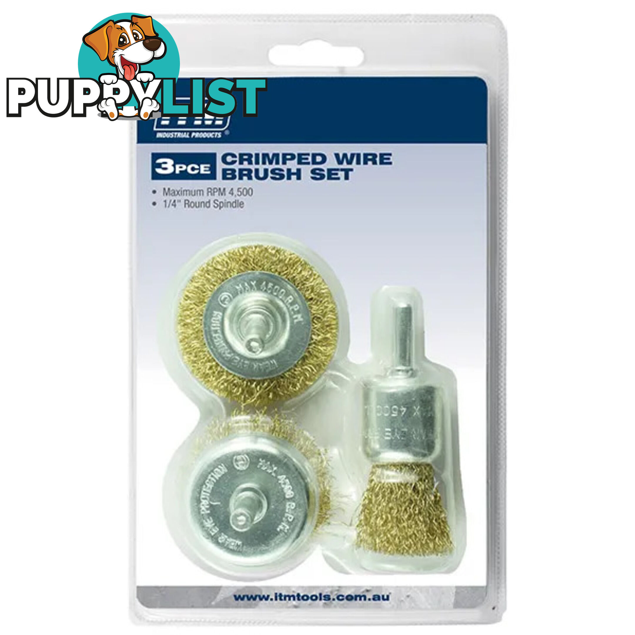 Crimped Wire Brush Kit 3 Piece -50mm Wheel Brush, 50mm Cup Brush And 25mm End Brush ITM TM7016-003