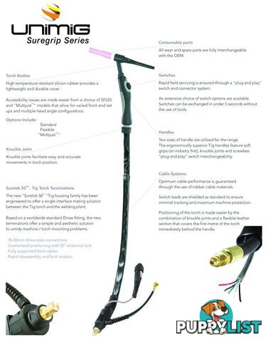 SR9 Suregrip Series Ergo TIG Torch Unimig SR-9