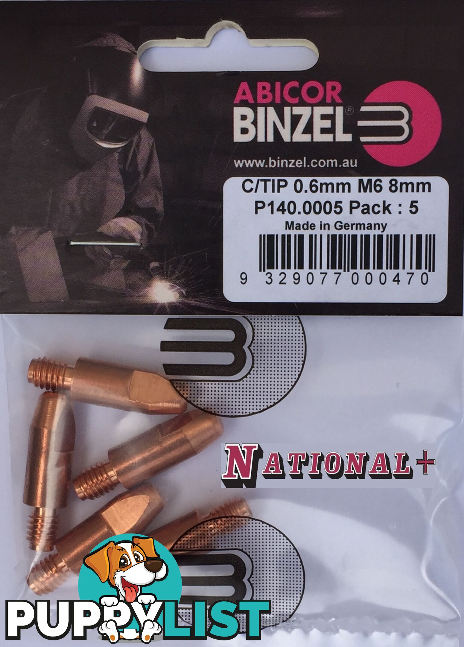 1.0mm Steel M6 8mm 28mm Binzel contact tip Pk:10 P140.0242