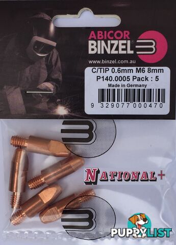 1.0mm Steel M6 8mm 28mm Binzel contact tip Pk:10 P140.0242