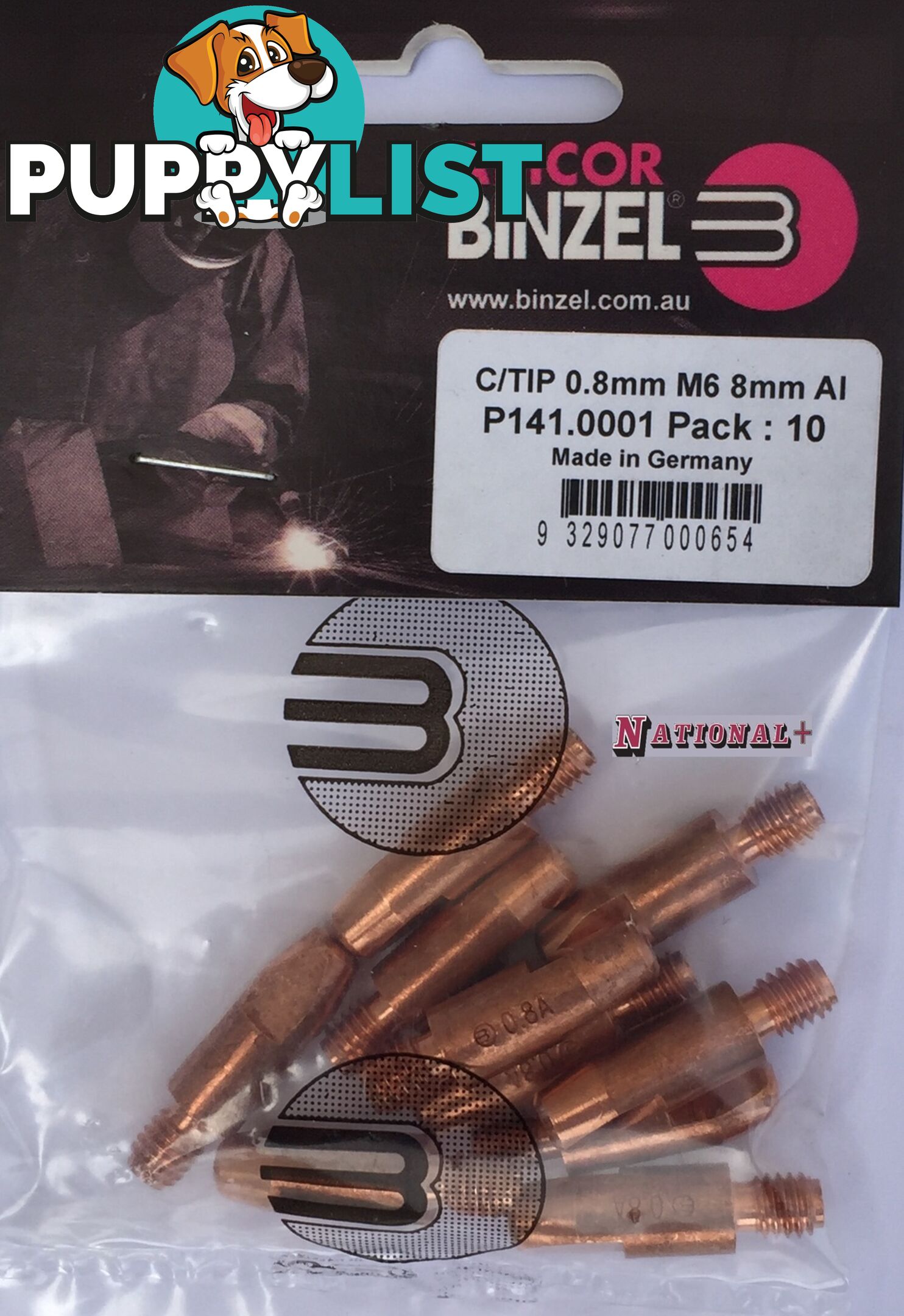 1.0mm Steel M6 8mm 28mm Binzel contact tip Pk:10 P140.0242