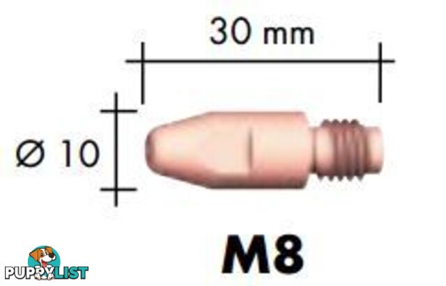 0.9mm Steel M8 10mm 30mm Binzel contact tip Pk:10 P140.0214