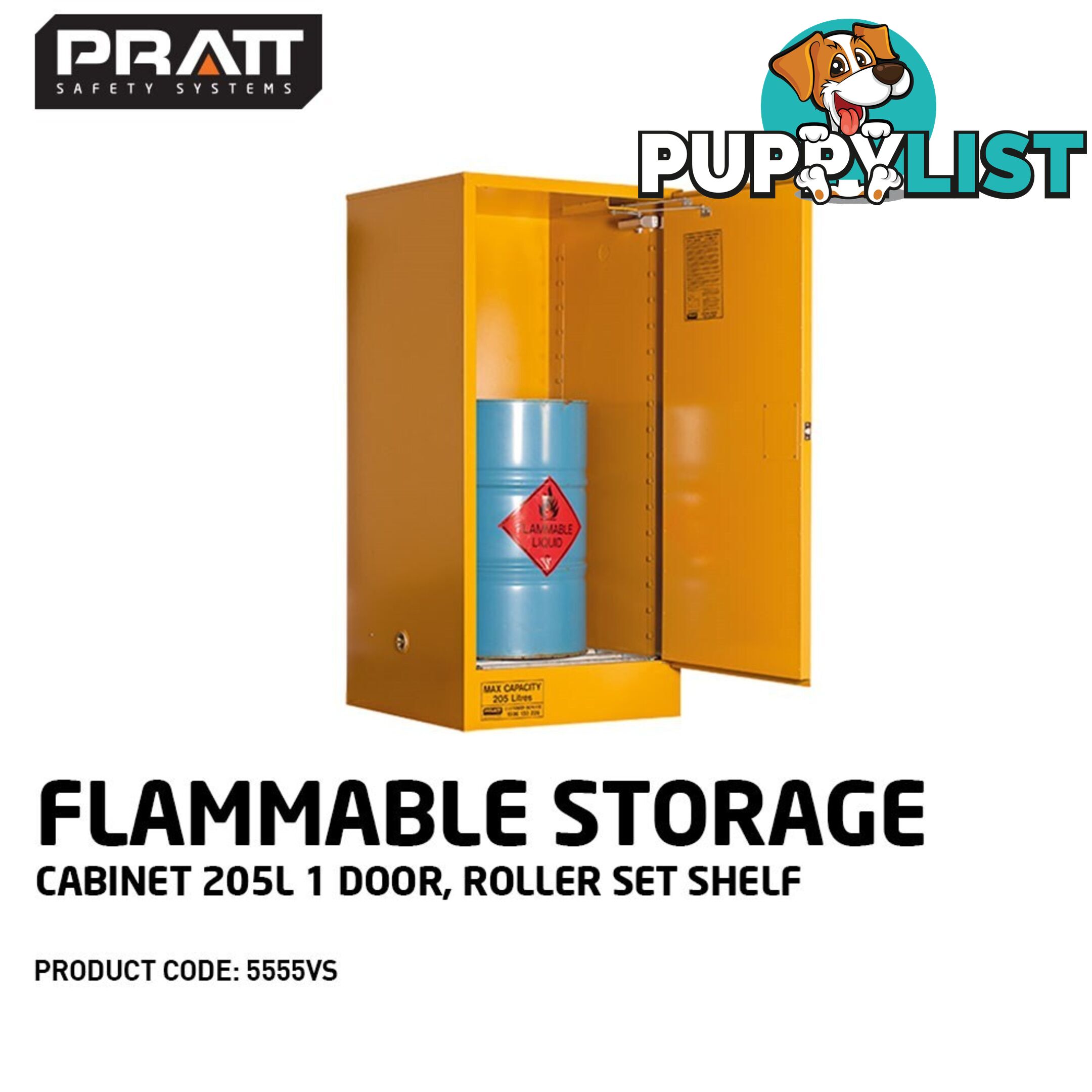 Flammable Storage Cabinet 205L 1 Door Roller Set Shelf 5555VS