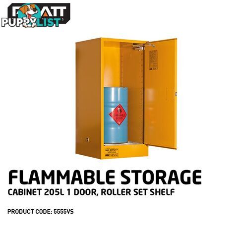 Flammable Storage Cabinet 205L 1 Door Roller Set Shelf 5555VS