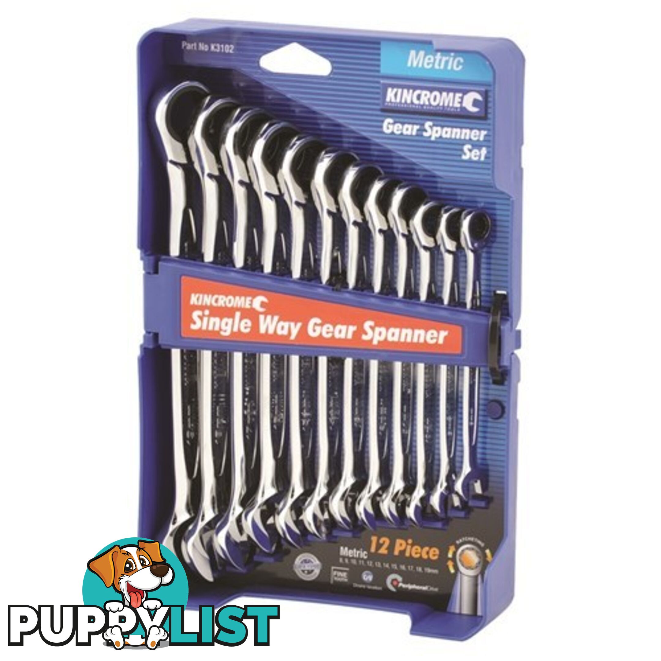 Combination Gear Spanner Set 12 Piece Metric Single Way Kincrome K3102