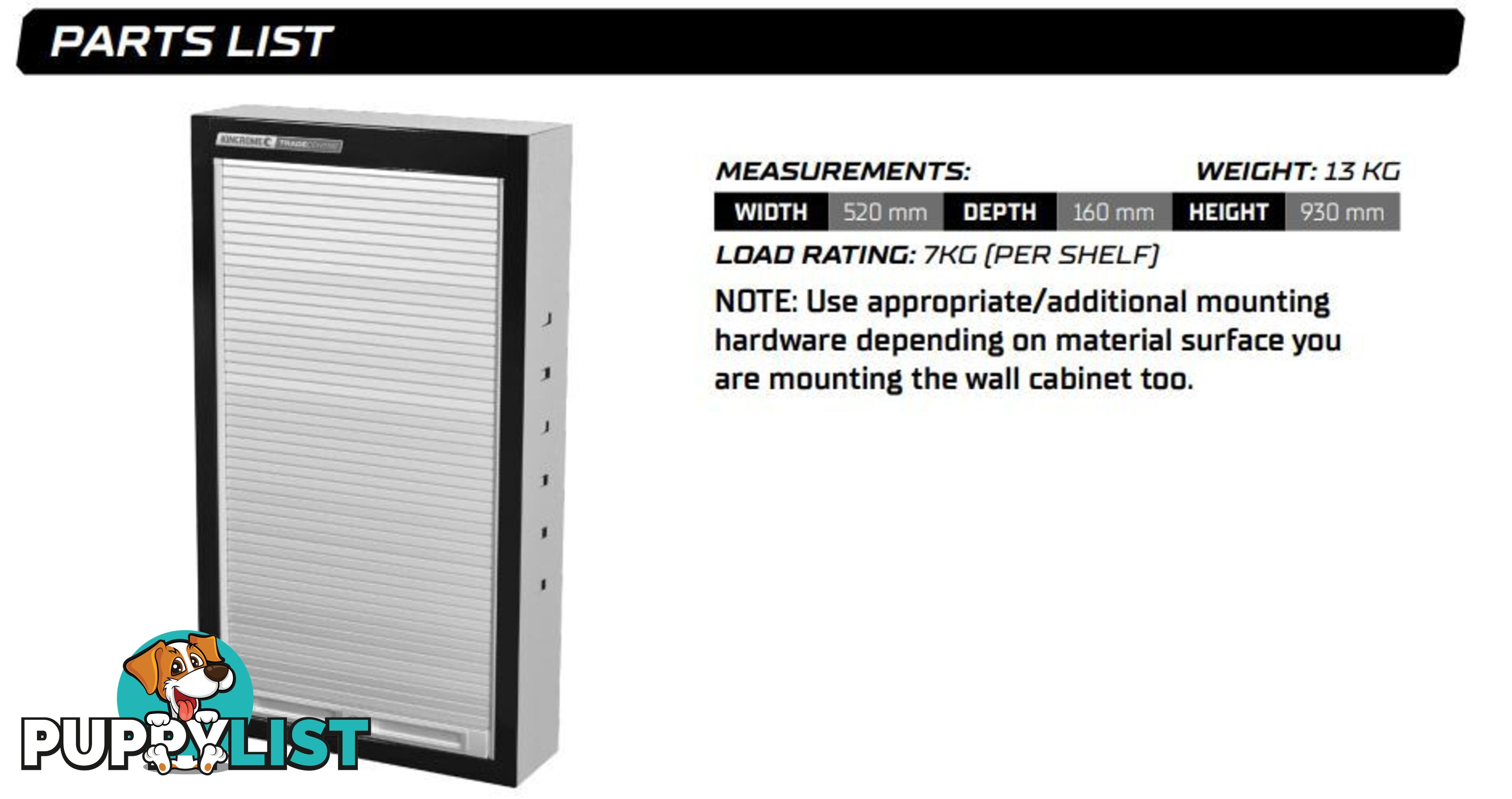 TRADE CENTRE Roller Door Wall Cabinet 2 Shelf Kincrome K7365