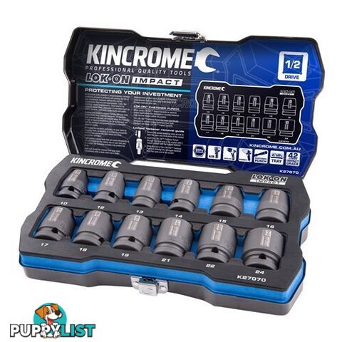 Lok-Onâ¢ Impact Socket Set 12 Piece 1/2" Drive K27070 Kincrome