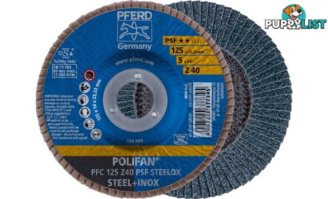 Polifan Flap Disc 125mm 5" 40G GP Zirconia Inox Pferd 67770124 Each