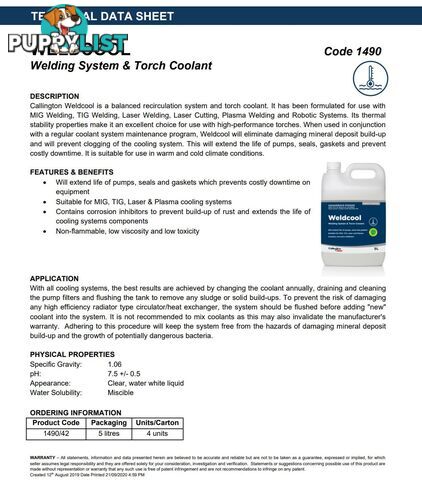 WeldCool Industrial Coolant 5 Litres (Weldcool5L)