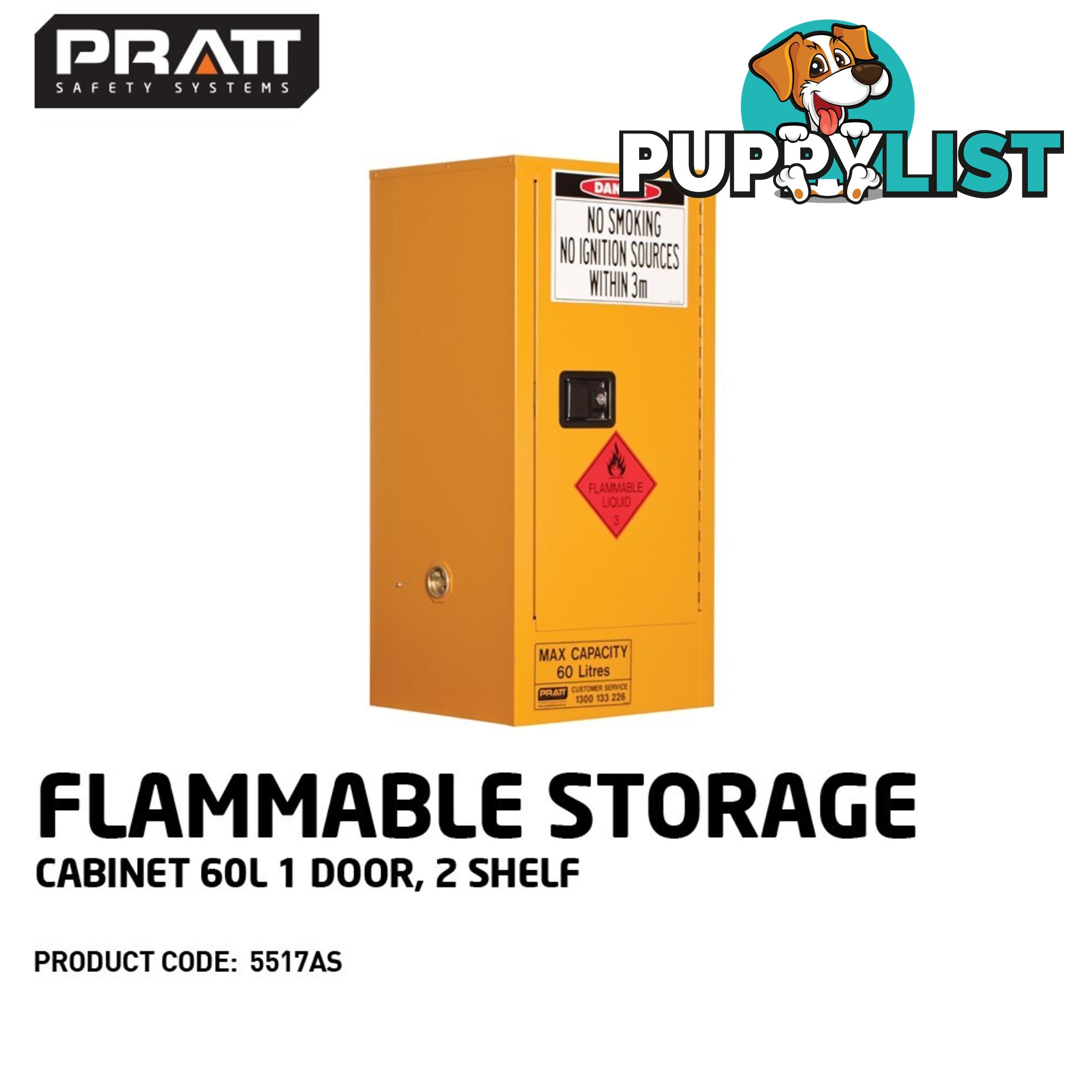 Flammable Storage Cabinet 60 Litres 1 Door 2 Shelf 5517AS