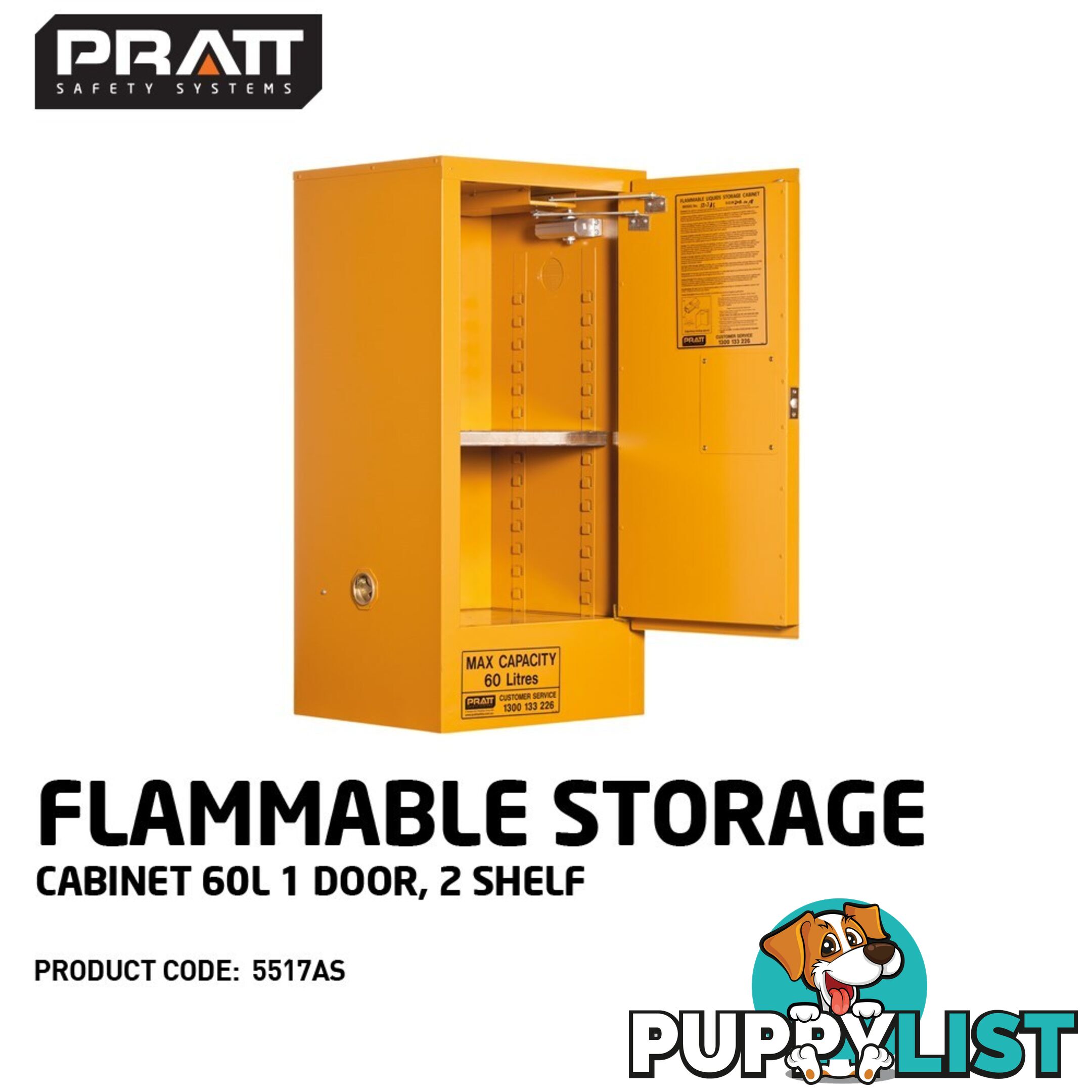 Flammable Storage Cabinet 60 Litres 1 Door 2 Shelf 5517AS