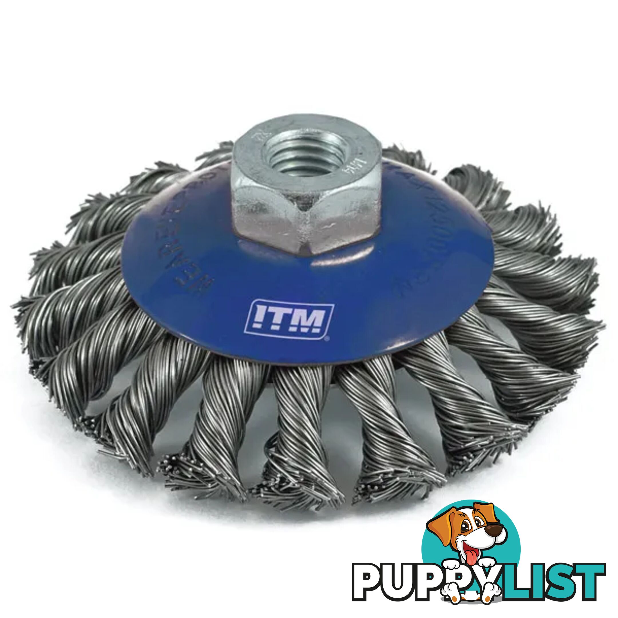 Twist Knot Bevel Brush Steel 100mm With Multi Bore Thread Adaptors ITM TM7002-110