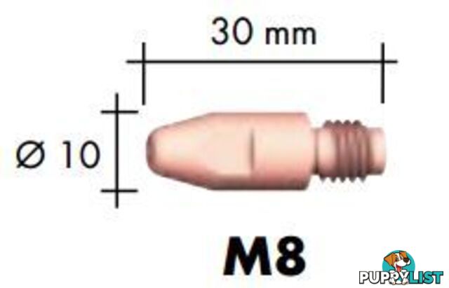 1.2mm Steel M8 10mm 30mm Binzel contact tip Pk:10 P140.0442