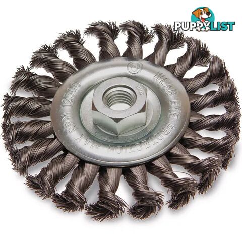 Twist Knot Wheel Brush Steel 100mm with Multi Bore Thread Adaptors ITM TM7003-100