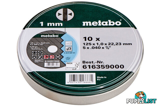 Cutting Disc 125 x 1.0 x 22.23 Inox TF 41 Metabo 616359000 Pack of 10