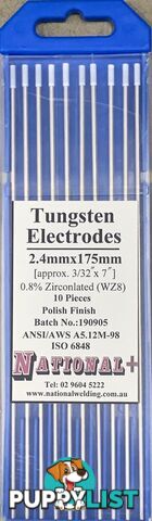 2.4mm 0.8% Zirconiated Tig Tungsten Electrode Pack of 10