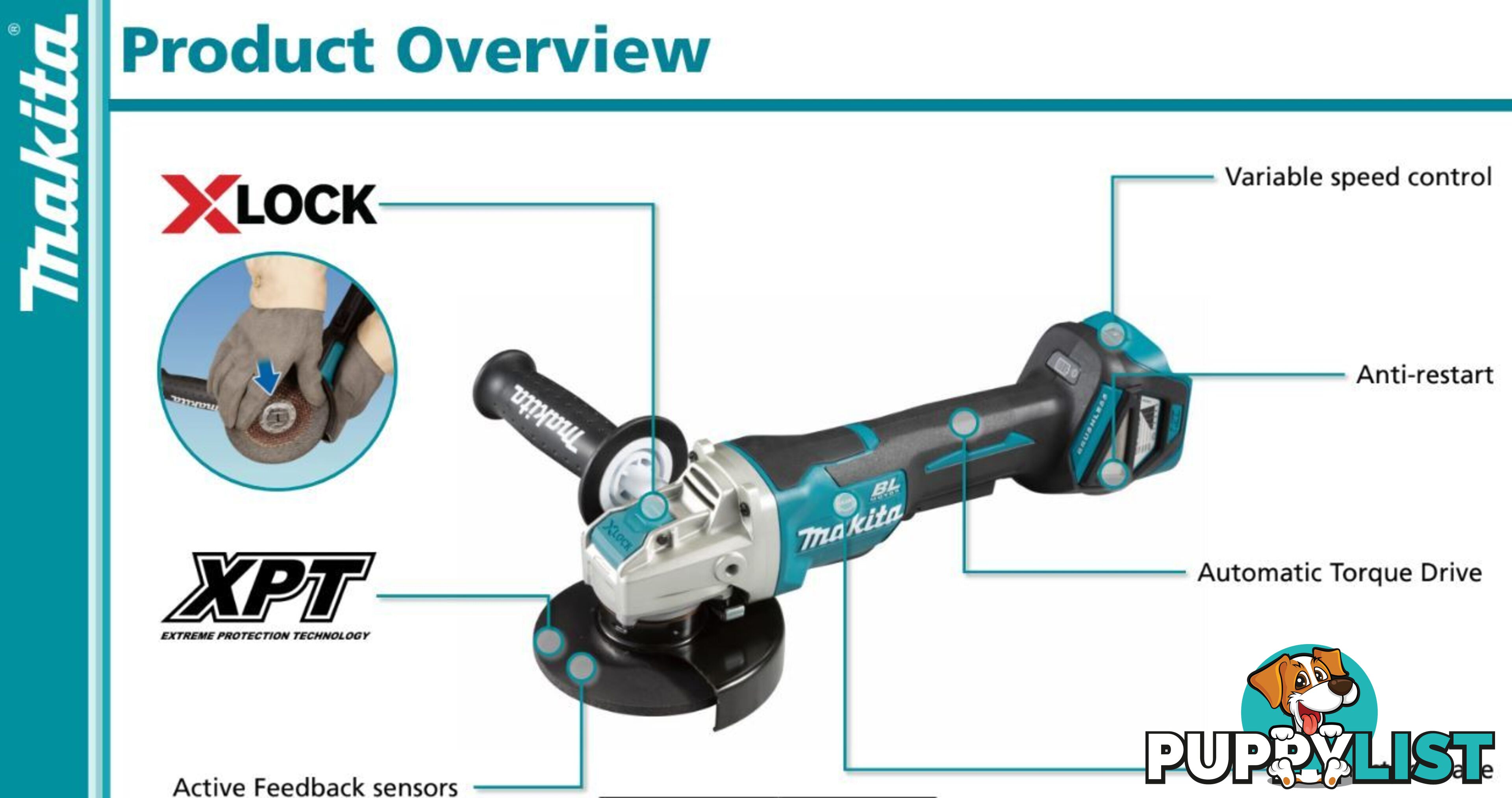 Angle Grinder Brushless 18V 125mm X-Lock Makita DGA519Z