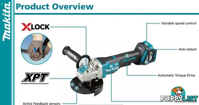 Angle Grinder Brushless 18V 125mm X-Lock Makita DGA519Z