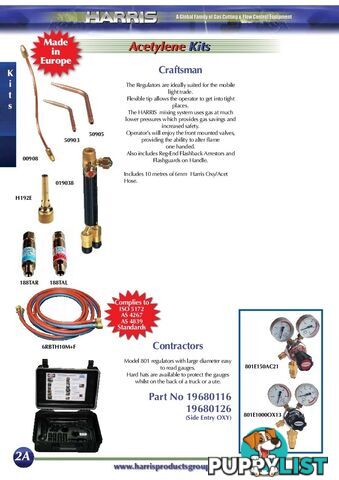 Contractors Oxy/Acet kit with side entry regulator Harris 19680126