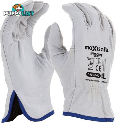 Large Sized Rigger Gloves Full Cow Grain Leather Maxisafe GRB140-10