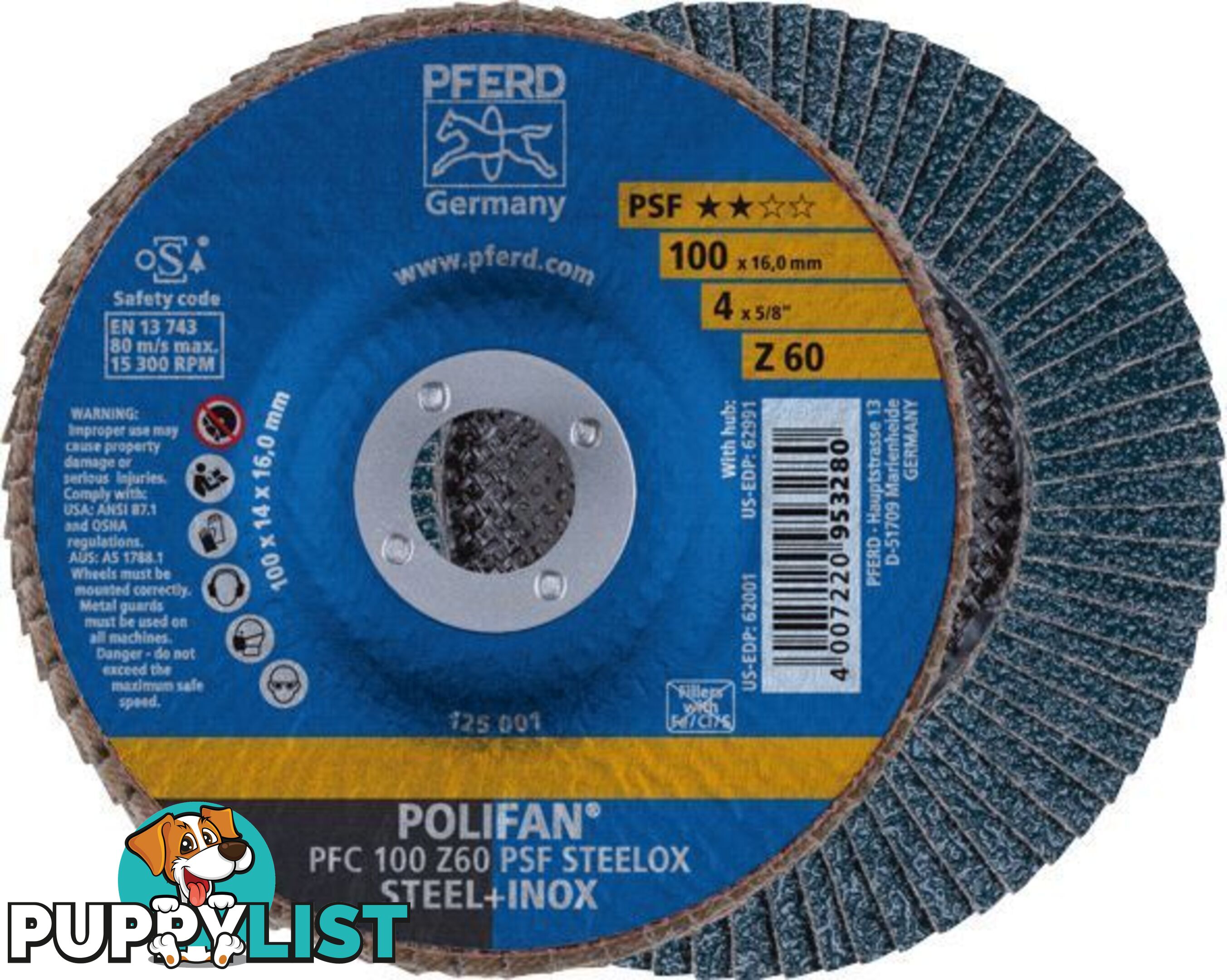 Polifan Flap Disc 100mm 4'' 60G GP Zirconia Inox 67766100 Pack of 5