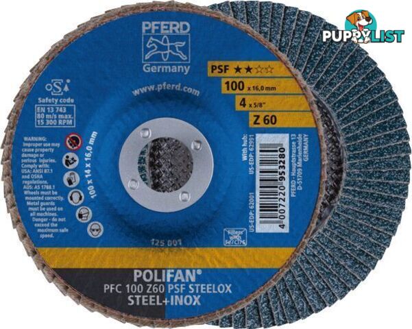 Polifan Flap Disc 100mm 4'' 60G GP Zirconia Inox 67766100 Pack of 5