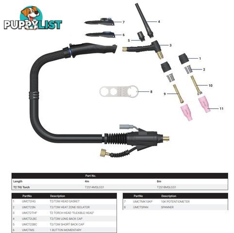 T2 Flexi Head Air Cooled & T3W Water Cooled Tig Torch Parts T2T3WTigTorch-Parts