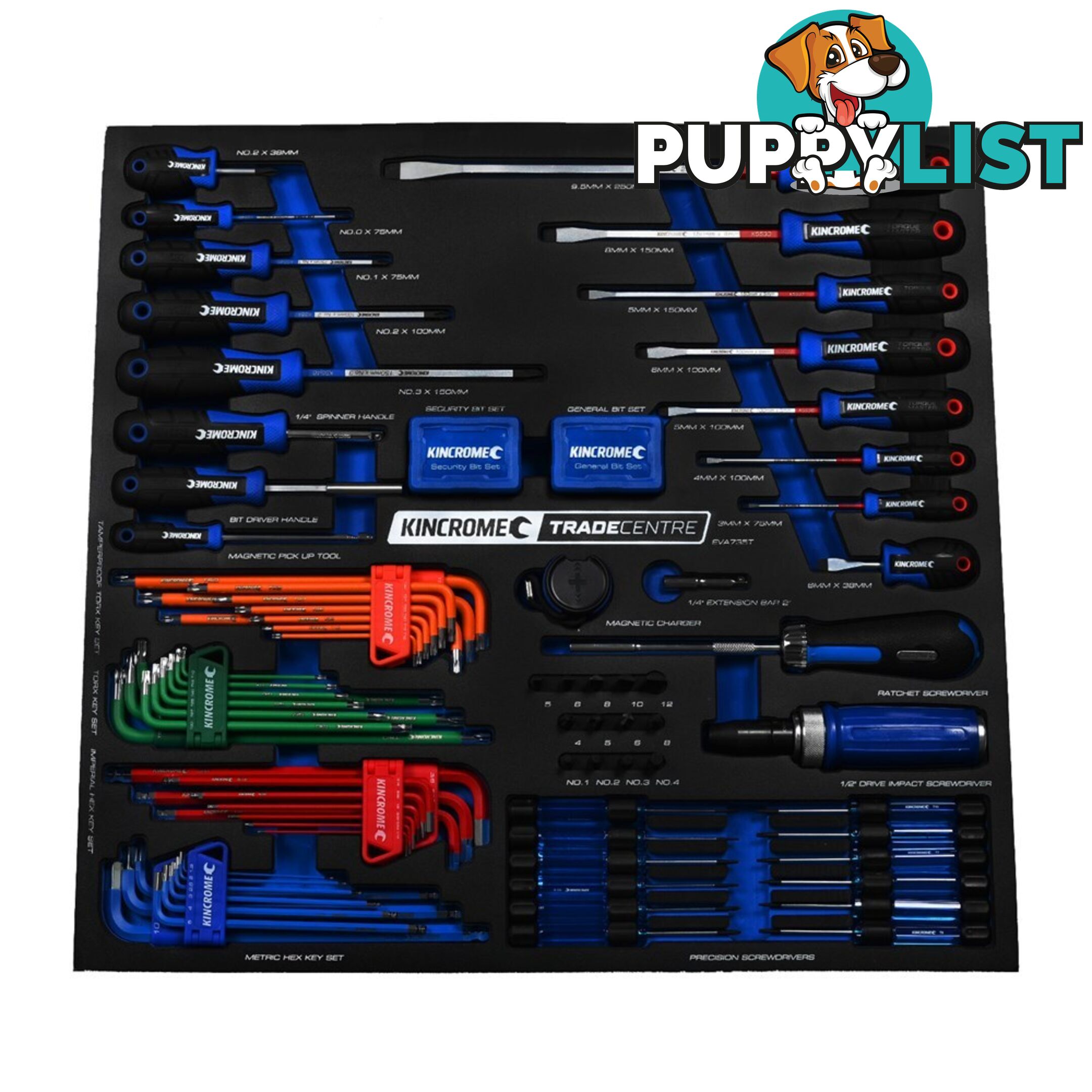 EVA735T 154 Piece Screwdriver & Fastening EVA Tray Kincrome EVA735T