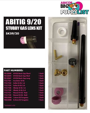 TIG Torch Stubby Gas Lens Kit For 9/20 Torch Binzel SKS9/20