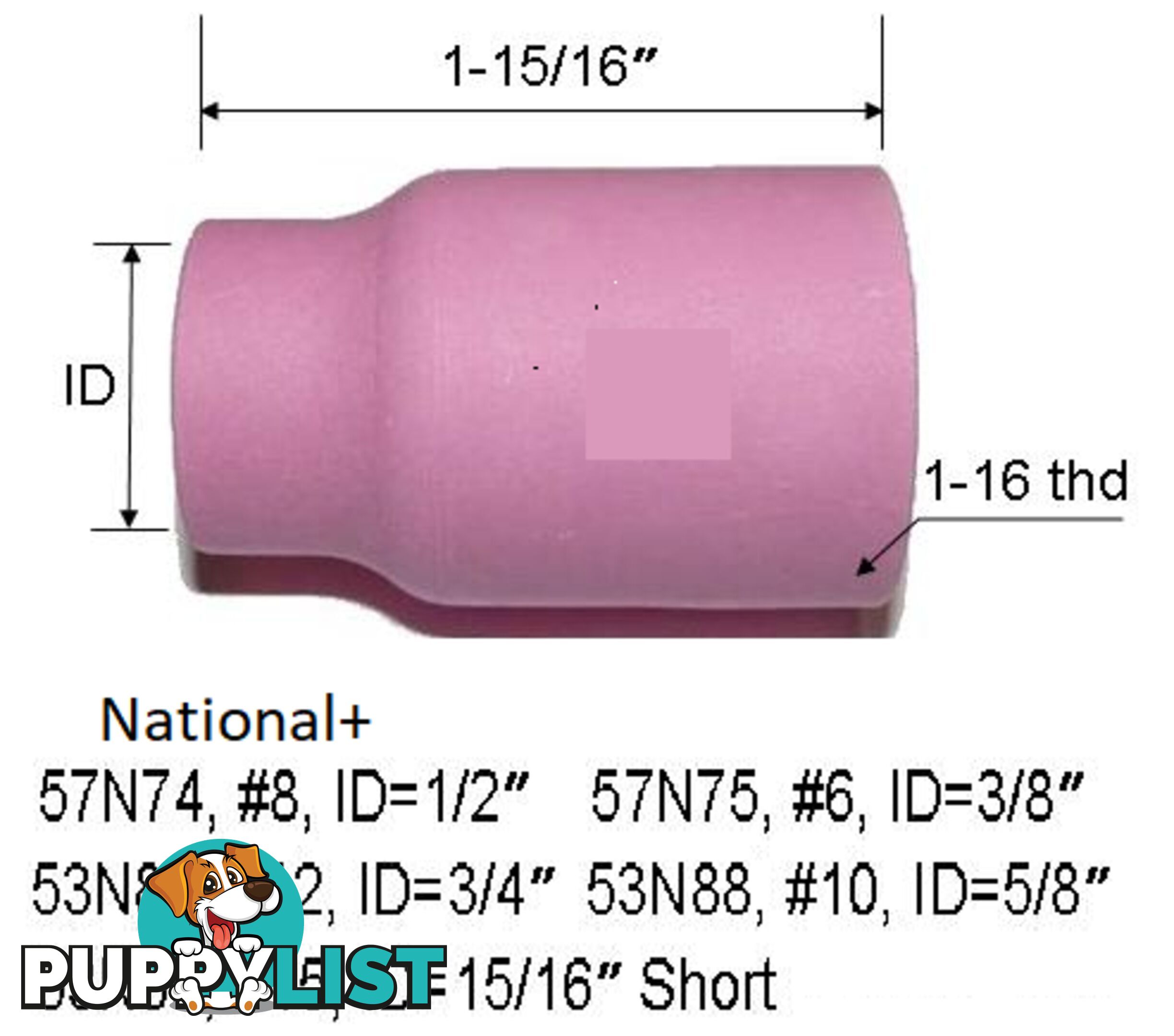 Large Diameter Alumina Nozzles For Gas Lens Size 12 (3/4") Suits 17/18/26 Torch 53N87 Pkt : 2