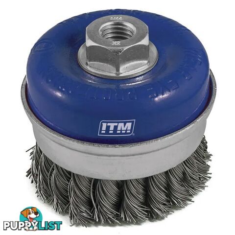 Twist Knot Cup Brush Steel 125mm With Band M14 x 2mm Thread ITM TM7001-125