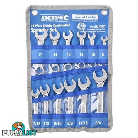 Stubby Combination Spanner Set 12 Piece Kincrome K3033