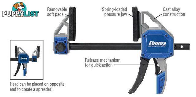 One Hand Cast Alloy Bar Clamp And Spreader 457 X 95mm 350 Kg Clamping Force ITM EC-TC18