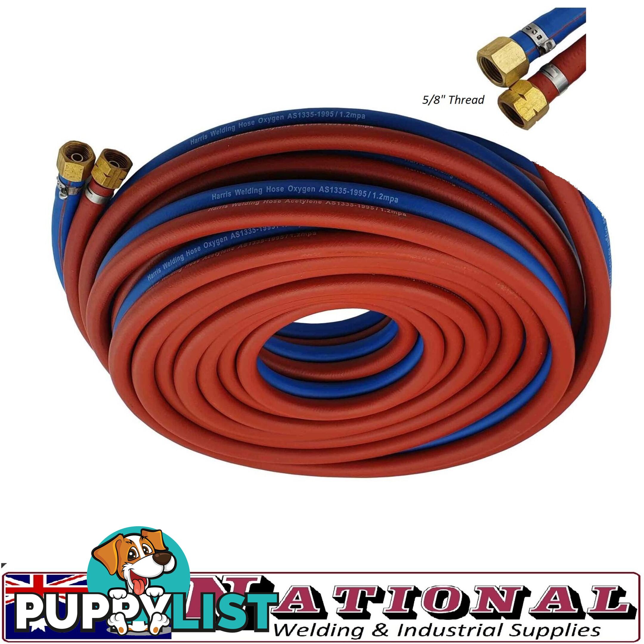 Harris Oxy / Acetylene 15 Metres 8mm Twin Hose With Fittings 8RBTH15MF