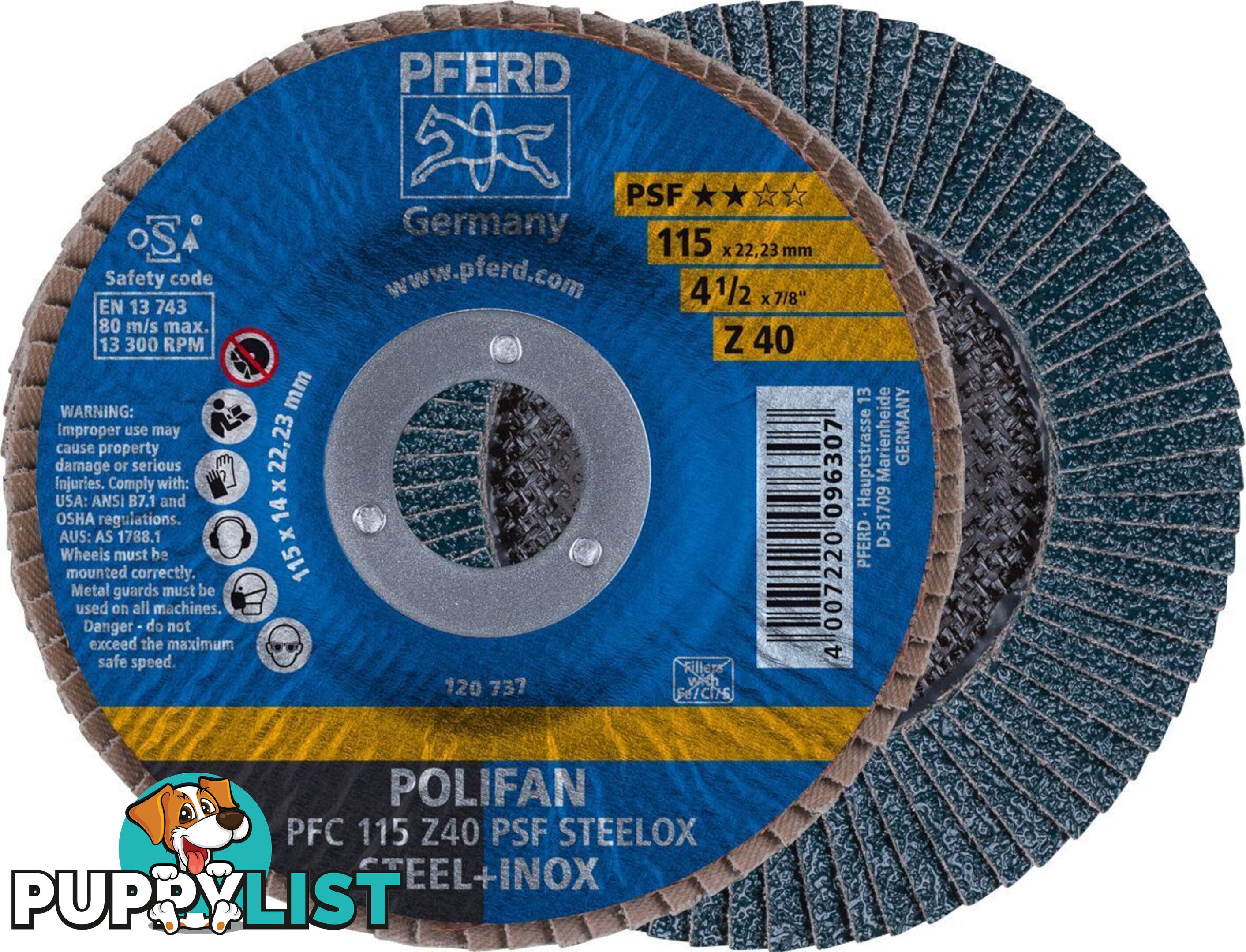 Polifan Flap Disc 115mm 4.5" 40G GP Inox 67770114 Pack of 5