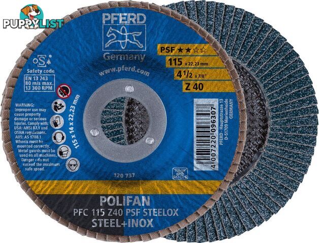 Polifan Flap Disc 115mm 4.5" 40G GP Inox 67770114 Pack of 5